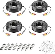 uxcell BNC Video Power Cable,45m/148ft All-in-One Security Camera Wire Cord DC Extension Wire for CCTV Security DVR Camera System Installation Plug & Play Cord,4 Set Black