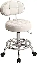 Generic Ergonomic Rolling Stool with Adjustable Height and Back Support, Beige