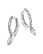 Bloomingdale's Fine Collection Diamond Marquis & Round Dangle Huggie Hoop Earrings in 14K White Gold, 0.37 tcw