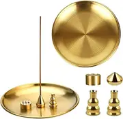 RETON 5 in 1 Incense Burner, Upgrade 5.5 Inch Brass Incense Holder for Incense Sticks/Coil Incense/Incense Cones, Brass Ash Catcher, Palo Santo Holder for Meditation Yoga Room Home Fragrance Decor