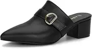 [Allegra K] Women's Pointed Toe Slip on Block Heel Sandals Mules