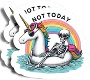 Not Today Magnets - 5" On Longest Side - Funny Skull Floating On A Unicorn Floaty- Rainbow - 2 Pack - Thick Strong Magnet - Magnets for Fridge, Toolbox, Cars - Made in USA - PLDFMAG0183