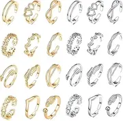 [KufaerBeam] 24Pcs Adjustable Toe Rings, Gold Silver Minimalist Open Toe Rings Set for Women Summer Beach Foot Jewelry Set for Various Parties, Beach, Everyday Wear, Metal