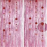 3.2x8.3ft Glitter Tinsel Curtain Hanging Decorations Set, Door Tinsel Foil Fringe Curtain Streamers for School Graduation Birthday Hen Photo Banner Christmas Party (Pearl Pink)