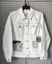 NWT LOGO LAVISH BY LORI GOLDSTEIN PATCHWORK DENIM JACKET, ALABASTER, 8R
