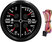 XTevu Digital Multifunction Gauge,85mm 4 in 1 Multifunction Gauge Fuel Level Oil Pressure Water Temp Voltage Meter Pointer Type for RV Yacht Ship