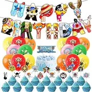 One Piece Birthday Decorations Set, 34 Pieces, One Piece Balloons, Birthday Banner, One Piece Cake Decoration, One Piece Latex Balloon, Cupcake Toppers, Party Accessories for Children's Birthdays