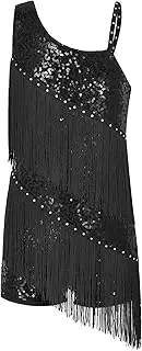 [Aislor] Girls Sequins Diamonds Fringe Latin Dance Dress Cha Cha Ballroom Samba Salsa Rumba Tango Jazz Dress Dancewear
