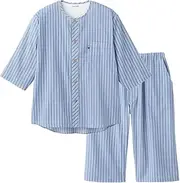[Gunze] Men's Pajamas, 3/4 Sleeve Pants, Open Front, Crepe