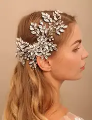 Rhinestone Crystal Flower Hair Comb with Headpiece for Bride, Wedding Silver