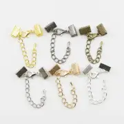 10PCS Ribbon Leather Cord End With Chains Lobster Clasps Connectors For Bracelet