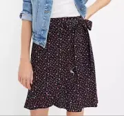 LOFT Ann Taylor Womens Navy Blue Wrap Skirt Ruffled Lady Bug Size 16
