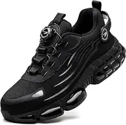 [SDEQA] Safety Shoes for Men Women with Rotary Button Steel Toe Cap Trainers Lightweight Breathable Industrial Sneakers Non Slip Work Trainers