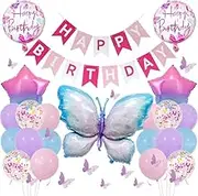 Butterfly Balloon Set, Happy Birthday Banner, Foil Balloons, Latex Balloons, Party Decoration（37 PCS）