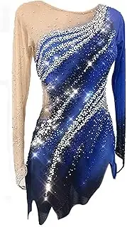 [LIUHUO] Figure Skating Apparel Girls Women Competition Dress Performance Wear Teens Training Dancewear Salsa Blue Girls