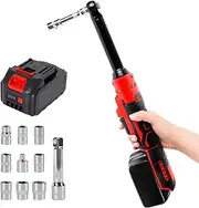 3/8" Extended Cordless Ratchet Wrench, Electric Power Ratchet 80N.m 320RPM 16cm Extended Head Ratchet Wrench Driver Kit with Battery Built-in LED Light & 8 Sockets