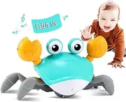 Musical Crawling Crab Baby Toy, Interactive Tummy Time Toy with Sound, Turquoise and Yellow