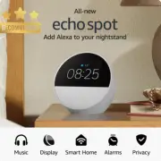 All-New Echo Spot (2024), Smart Alarm Clock with Alexa, Vibrant Sound, White