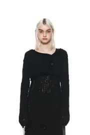 Button Bolero Knit Cardigan In Black