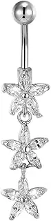 [KanDuo] Belly Button Rings Body Piercing Jewelry, Belly Button Rings Crystal Flower Pendant Belly Button Piercing Rings 14 Gauge Barbell Hypoallergenic Body Piercing Jewelry