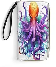 [BFGWK] Large Wallet Novelty Colorful Octopus Printing Long Wallet With Zipper Leather Wallet Suitable For Both Men And Women, style, 19.7x10.5cm, Style, 19.7x10.5cm, 现代