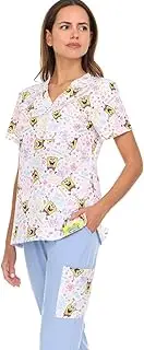 [COCO BRANDS] Spongebob Women's Scrub Set - Comfortable Short Sleeve V-Neck Top and Adjustable Waistband Pants Work Uniform