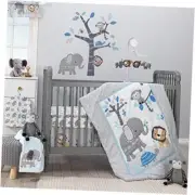 Jungle Fun 3-Piece Crib Bedding Set, Blue/Gray