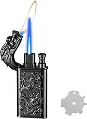 Torch Lighter, Relief Dragon Magic Dual Flame Lighter, Cool Candle Lighters, Creative Windproof Lighter with Adjusting Flame Tool, Refillable Butane Lighter for Outdoor Indoor-Black
