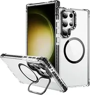 for Samsung S23 Ultra Case with Metal Camera Stand,Magnetic High-Transparency Full Protection Shockproof Cover for Galaxy S23 Ultra（Black）