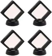 lasenersm 4 Pieces Coin 3D Display Stand Box Set Diamond Square Medallion Challenge Coin Chip Display Stand Holder 3D Floating Frame Display Stand Box for Coins Medallions Jewelry 2.75"x2.75" Black