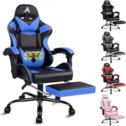 ALFORDSON Gaming Chair with Massage and 150° Recline, Ergonomic Executive Office Chair PU Leather with Footrest, Height Adjustable Racing Chair with SGS Listed Gas-Lift, 180kg Capacity (Vogler Blue)