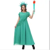 在飛比找蝦皮購物優惠-「現貨」萬聖節服裝 自由女神 綠色雪紡派對長裙 自由女神雕像