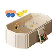 Kids Bathtub, Large Foldable Baby Tub, Portable Shower Basin, Includes 5 Balls, 2 Ducks, Water Toy for Kids 0-8 Years Old, Boys and Girls, 75x70x25 cm, 1300g, White and Green