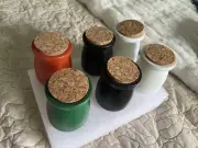 Set Of 6, frosted opaque glass spice jars with cork lids