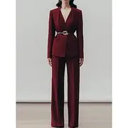 Two Pieces Pantsuit Mother of the Bride Collarless Pleated Blazer Set V Neck Long Sleeve Floor Length Pants 2025
