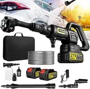 Battery Pressure Washer, Gisam Pressure Washer, Mobile Pressure Washer with 2 x 4.0Ah Batteries, 3-Speed Mode Max 35Bar, 6-in-1 Nozzle, 180° Rotating Nozzle, Foam Sprayer, 5 m Hose, Cleaning