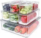 10 Pack Stackable Fridge Organizer Bins with Lids, Clear Storage Containers