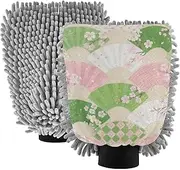 Japanese Pinkish-green Fan Car Wash Mitt Scratch-Free Car Washing Gloves Car Drying Mitt