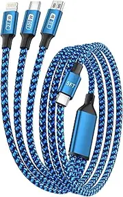100W USB C Multi Charging Cable [5FT] 3 in 1 Charging Cable with E-Mark Chip, USB C [100W]+Lightning[27W]+Micro[15W] for iPhone16/15 Series/Cell Phones & Pads