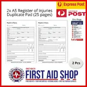 2x Register of Injuries NoteBook/NotePad 25pg Duplicate A5 First Aid Stationery