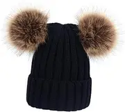 [Holibanna] Knitted Hat with Fluffy Balls for Boys Warm Earflap Design Stylish Accessory for Ages Years for Outdoor Activities Black