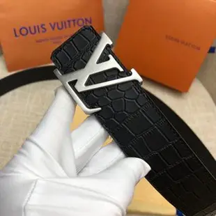 铭牌二手/二手Louis Vuitton LV路易威登男士皮帶 平滑扣 鱷魚紋頭層 牛皮皮帶 潮流百搭 LV皮帶