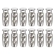 12pcs Metal Cord Lock Spring Stopper Fastener Toggle End White Nickel