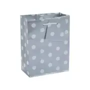 Paper Small Silver Polka Dot Gift Bags (12 Piece) 4 1/2" x 2 1/2" x 5 1/2"
