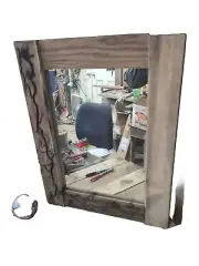 BOHO Hand made In MN Fractal burnt wood framed Real Thick Mirror Art Deco CHIC