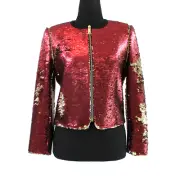 Ted Baker Blubele Sequin Oxblood Gold Full-Zip Cropped Jacket 1 NEW Red Top S