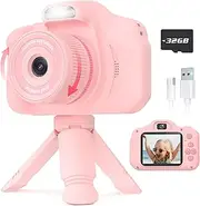 Seckton Upgrade Kids Selfie Camera, HD Digital Camera for Kids with Flash, 10x Zoom, 2.4" Portable Camera Toys for 3-12 Year Old Girls - Pink