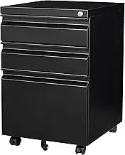 3 Drawer Mobile File Cabinet Under Desk Storage Drawers File Cabinets For Home Office, Office Organization File Cabinet With Lock Metal Filing Cabinet For Legal/letter/a4 File With Slim Width, Black