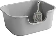 Wyhqgn Cat Litter Box, Cat Litter Box, Cat Litter Box with Scoop, Durable, Non-Stick Coating, Open Top, Lowered Front, Grey