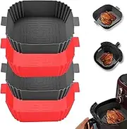 Air Fryer Silicone Liners,LYHOLKEER 4Pcs 7.5inch Reusable Square Liners for 3-6 QT,Food Safe Fryers Oven Accessories,Replacement of Flammable Parchment Liner Paper, 2xGrey+2xRed 7.5inch(3 to 6QT)